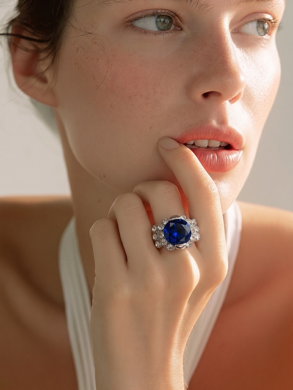Faux Blue Sapphire & CZ Ring Size 8-1/2 NEW ~